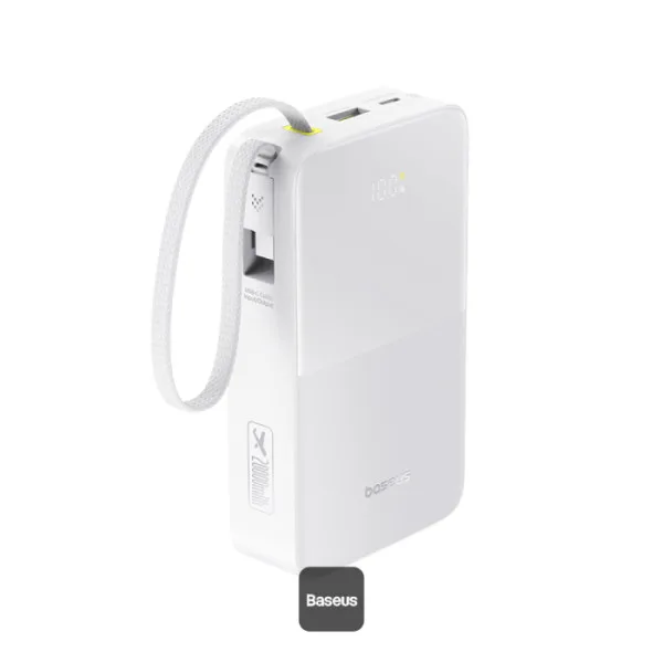 BASEUS ENERFILL FC51 BIPOW 2 PRO DIGITAL DISPLAY POWER BANK WITH BUILT IN CABLE 20000MAH 22.5W MOON WHITE E0027700