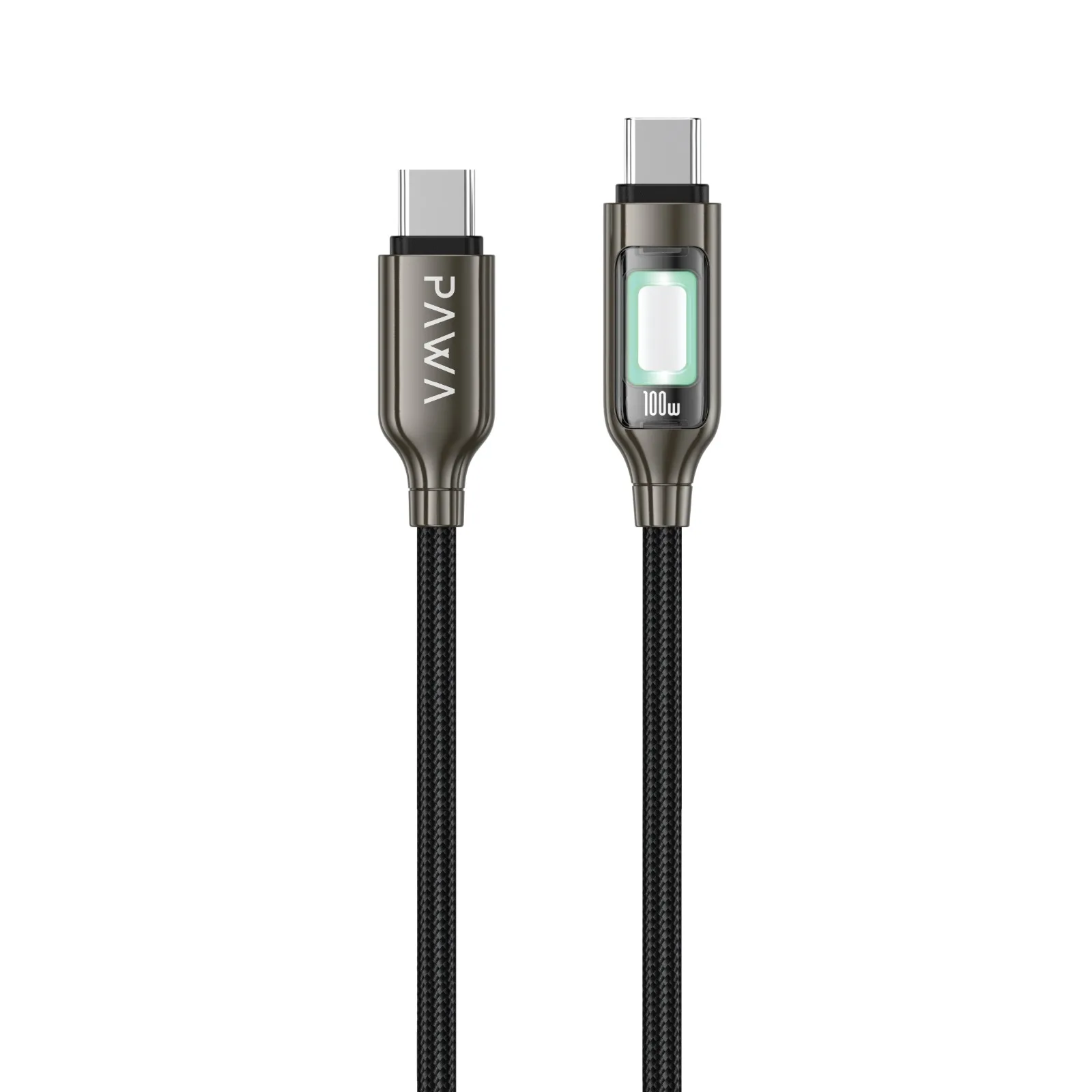 PAWA MERIDIAN LED BRAIDED CABLE TYPE C TO TYPE C 100W 1M BLACK PW-CBLCC122-BK