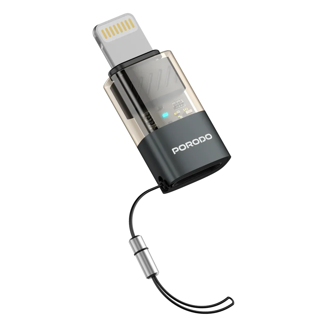 PORODO MINILINK TRANSPARENT OTG ADAPTER USB C TO LIGHTNING GREY PDCTOL50GY