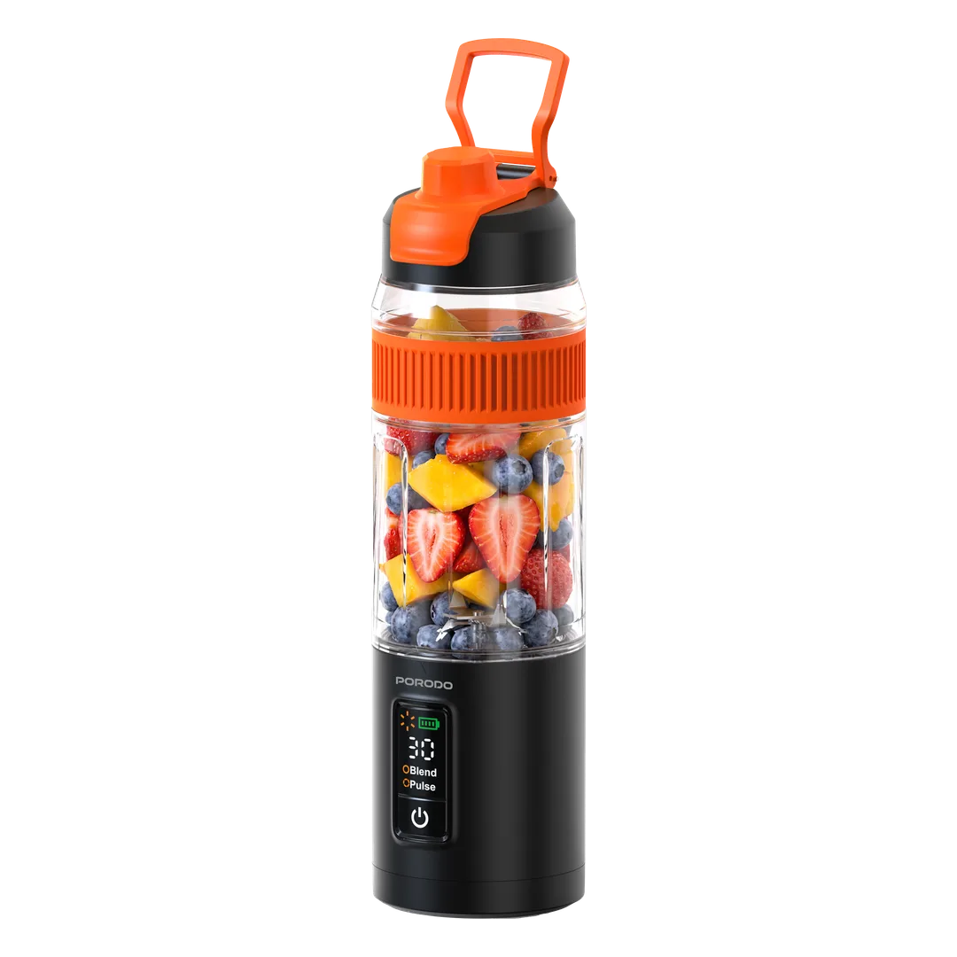 PORODO LIFESTYLE FRESHA 600ML PORTABLE BLENDER WITH LEAK-PROOF BOTTOM LID BLACK-ORANGE PDLFSTA12BKOG