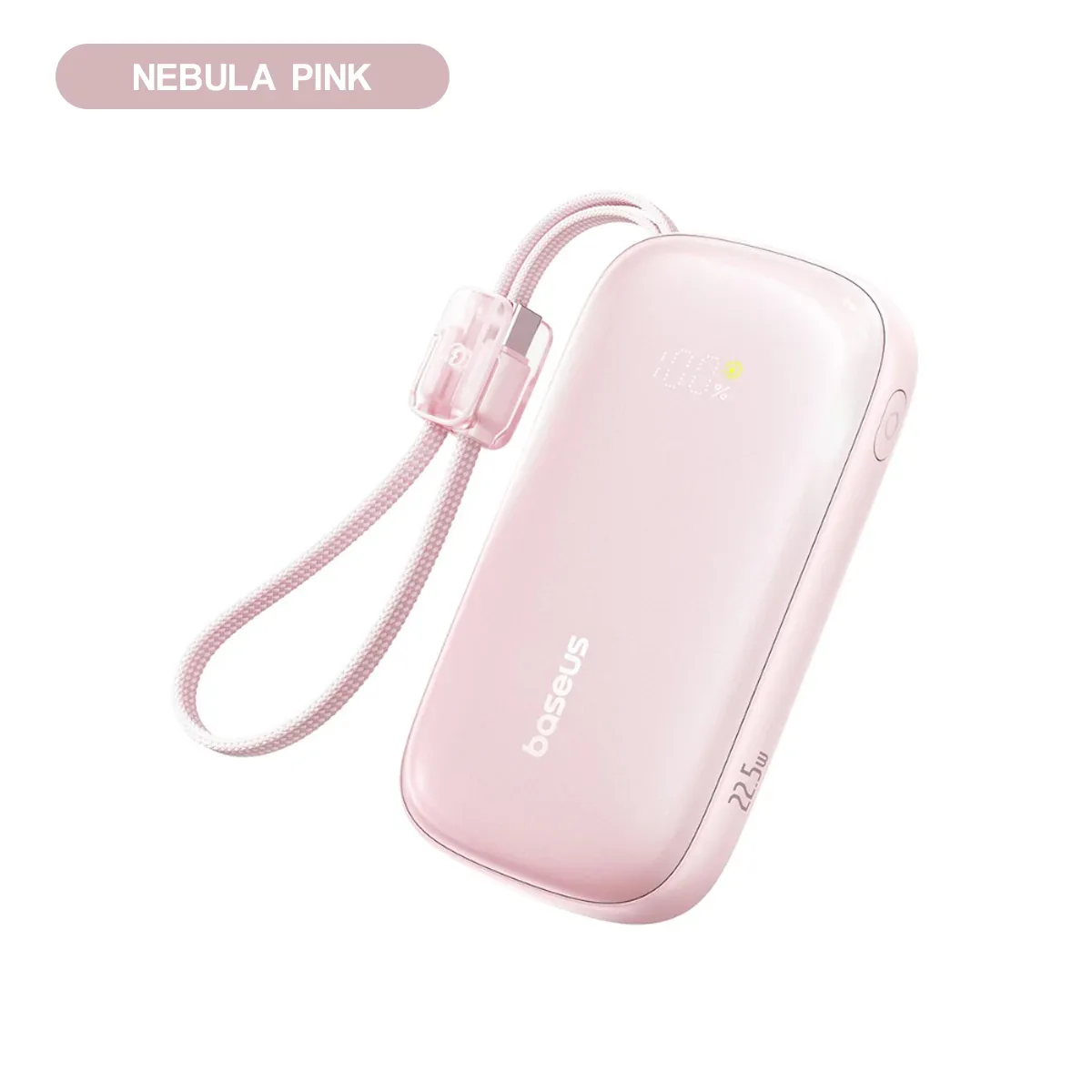 BASEUS ENERFILL FC21 QPOW 3 ULTRA DIGITAL DISPLAY POWER BANK WITH DETACHABLE CABLE 10000MAH 22.5W NEBULA PINK E0027L02