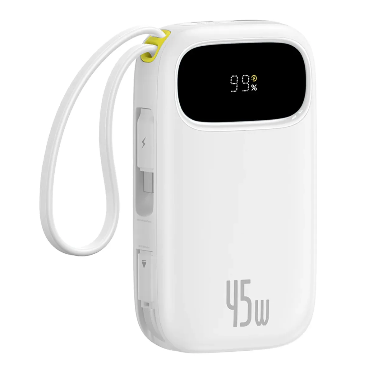 BASEUS QP0W 3 DIGITAL DISPLAY FAST CHARGING POWER BANK WITH 2 BUILT IN USB C CABLES 20000MAH 45W MOON WHITE P10082105213