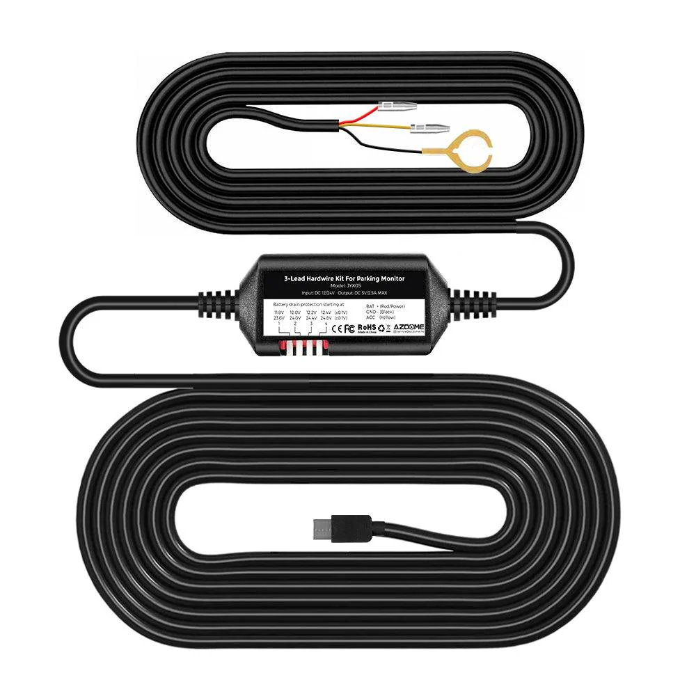 AZDOME 3-LEAD ACC HARDWIRE KIT WITH TYPE-C PORT 12FT WITH FUSE KIT JYX05 thumbnail 2