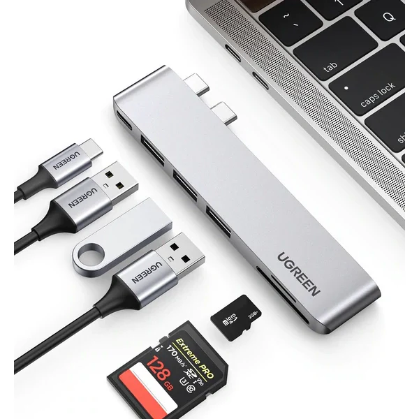 UGREEN 2XUSB C TO 3XUSB 3.0-A+SD+TF+PD MULTIFUNCTION ADAPTER ALUMINIUM SHELL 60560 thumbnail 2