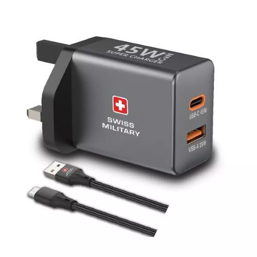 SWISS MILITARY USB-C TO USB-A 45W CHARGER + SWISS MILITARY 60W USB-C TO USB-C 2M CABLE thumbnail 2