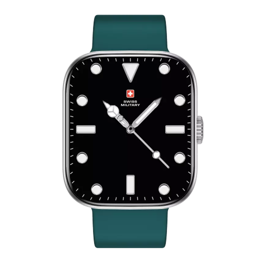 SWISS MILITARY ALPS 4 SILVER WATCH WITH GREEN SILICONE STRAP SM-WCH-ALPS4-BLKF-GRNSS thumbnail 2