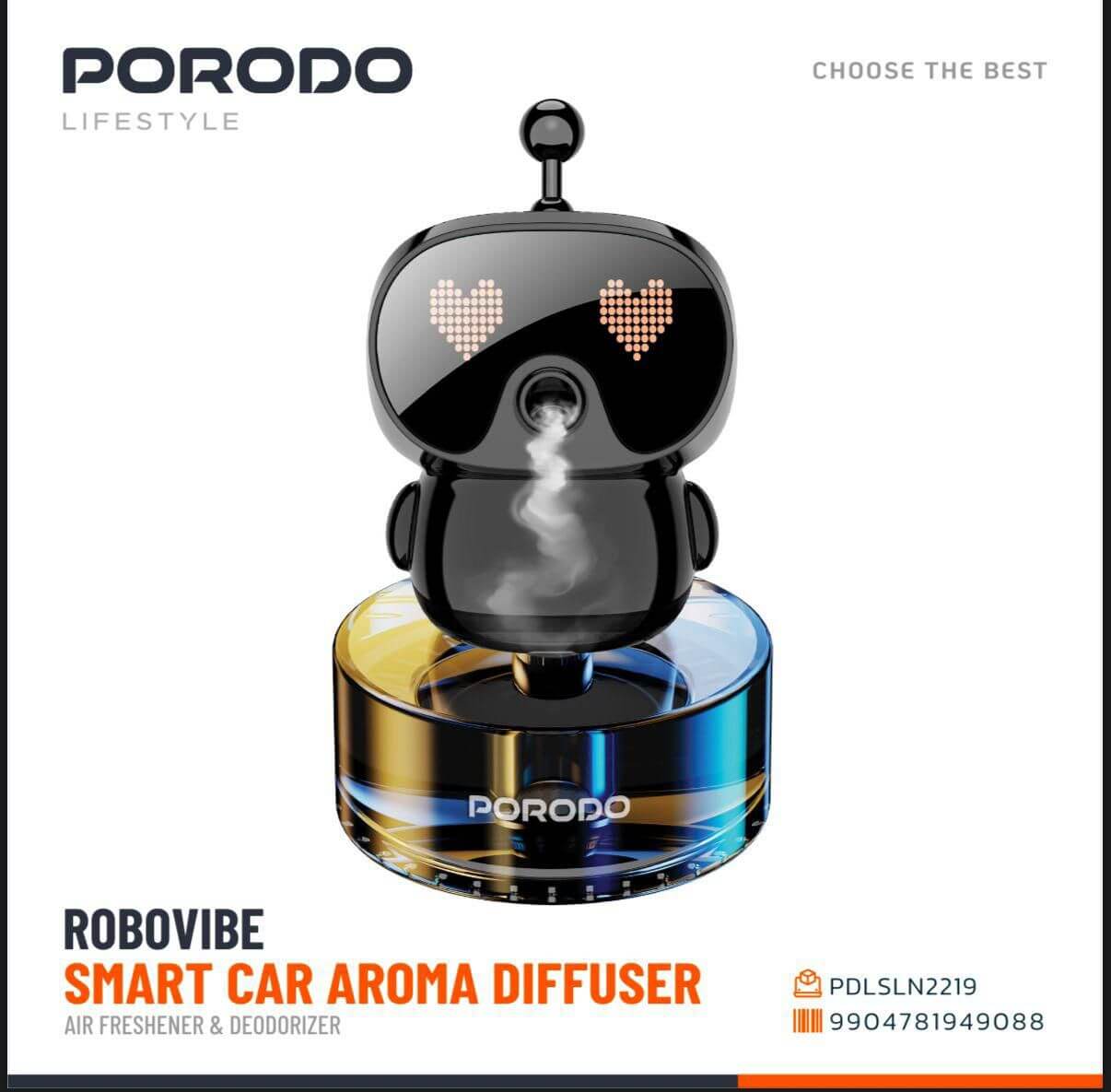 PORODO LIFESTYLE ROBOVIBE SMART CAR AROMA DIFFUSER BLACK PDLSLN2219 thumbnail 2