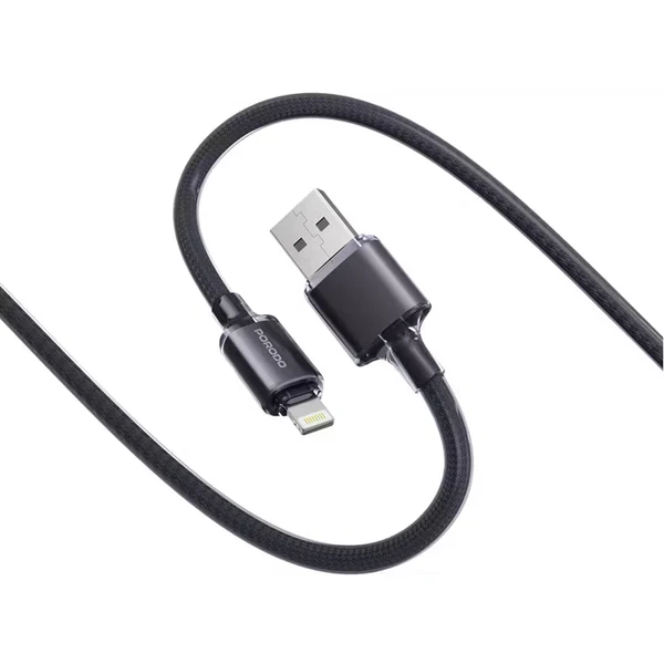 PORODO USB A TO LIGHTNING BRAIDED CABLE PD12W 1M BLACK PDCBL0036BK thumbnail 2