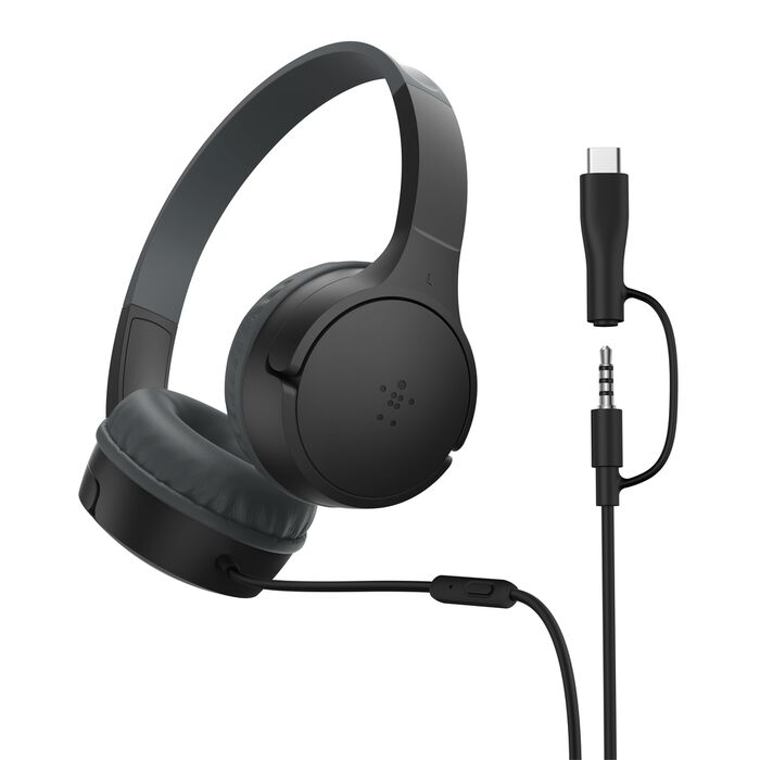 BELKIN SOUNDFORM MINI WIRED KIDS HEADPHONES USB C AND 3.5MM COMPATIBILITY BLACK AUD010HQBK thumbnail 2