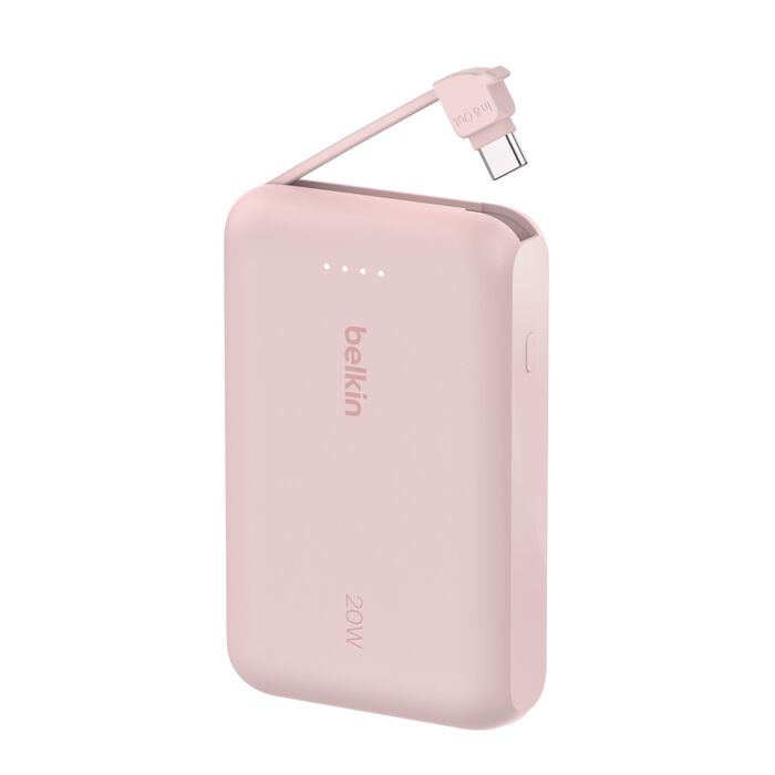 BELKIN BOOST CHARGE POWER BANK 10K WITH USB C INTEGRATED CABLE PD 20W PINK BPB021HQPK thumbnail 2