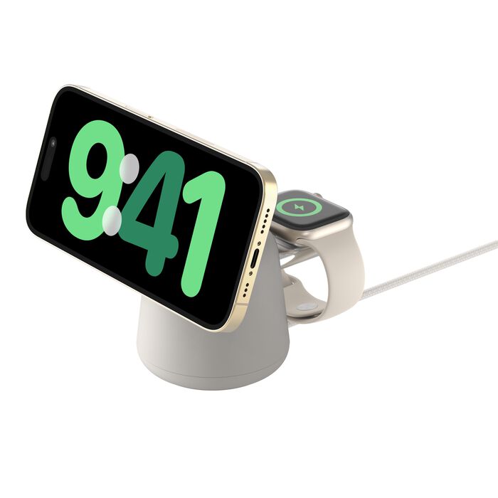 BELKIN BOOST CHARGE PRO 2 IN 1 WIRELESS CHARGING DOCK WITH MAGSAFE 15W WHITE WIZ020MYH37 thumbnail 2