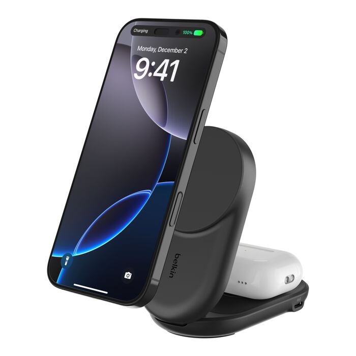BELKIN ULTRA CHARGE QI2 2 IN 1 FOLDABLE MAGNETIC CHARGER 25W BLACK WIZ039MYBK thumbnail 2