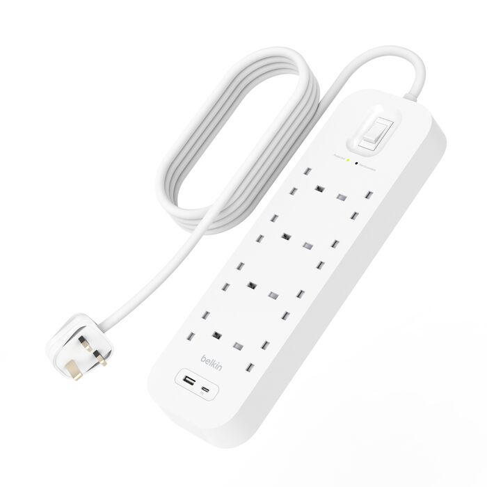 BELKIN 8 PORT SURGE PROTECTOR 2M WITH USB-C   USB-A PORT SRB003AR2M thumbnail 2