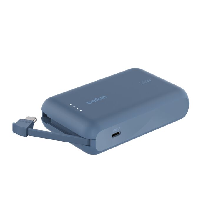 BELKIN BOOST CHARGE POWER BANK 10K WITH USB C INTEGRATED CABLE PD 20W BLUE BPB021HQBL thumbnail 2