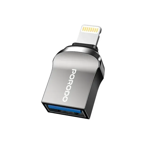 PORODO USB 2.0 LIGHTNING CONVERTER OTG ADAPTER ZINC ALLOY PS-CBL0024-BK thumbnail 2