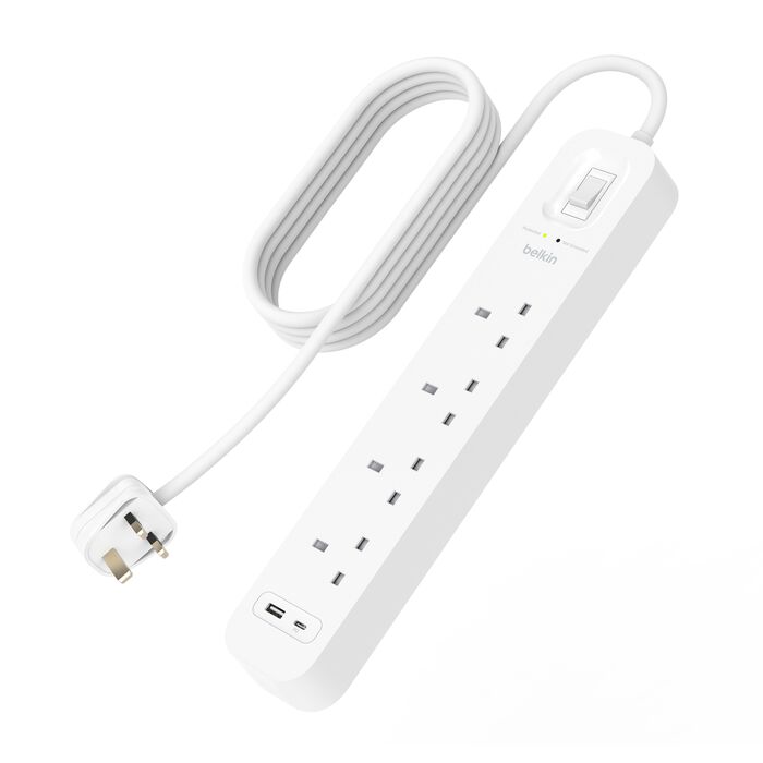 BELKIN CONNECT 4 PORT SURGE PROTECTOR WITH USB C AND USB A 4 OUTLET 2M SRB001AR2M thumbnail 2