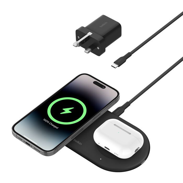 BELKIN BOOST CHARGE PRO 2 IN 1 MAGNETIC CHARGING PAD QI2 WITH USB-C  15W BLACK WIZ021MYBK thumbnail 2