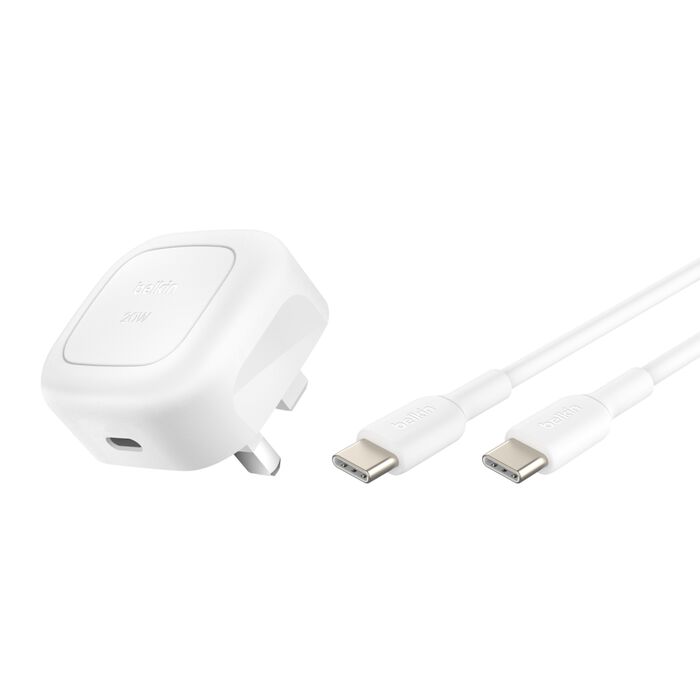 BELKIN BOOSTCHARGE COMPACT USB C 20W WALL CHARGER WITH USB C TO USB C CABLE WHITE WCA009MY1MWH thumbnail 2