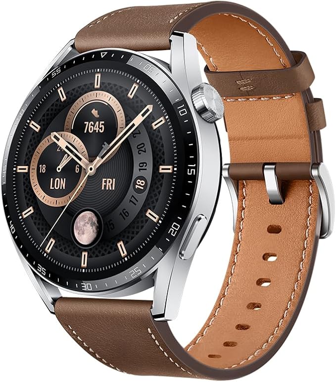 HUAWEI WATCH GT3 46MM STAINLESS STEEL CASE BROWN LEATHER STRAP JPT-B29 thumbnail 2