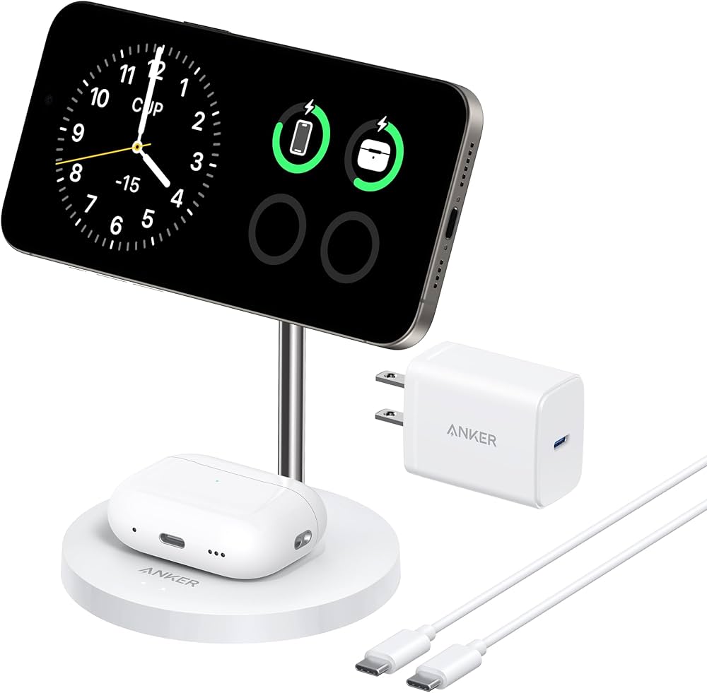 ANKER MAGGO WIRELESS 2-IN-1 DOCK STAND CHARGER AND 5FT USB C TO USB C CABLE WHITE A25M7H21 thumbnail 2