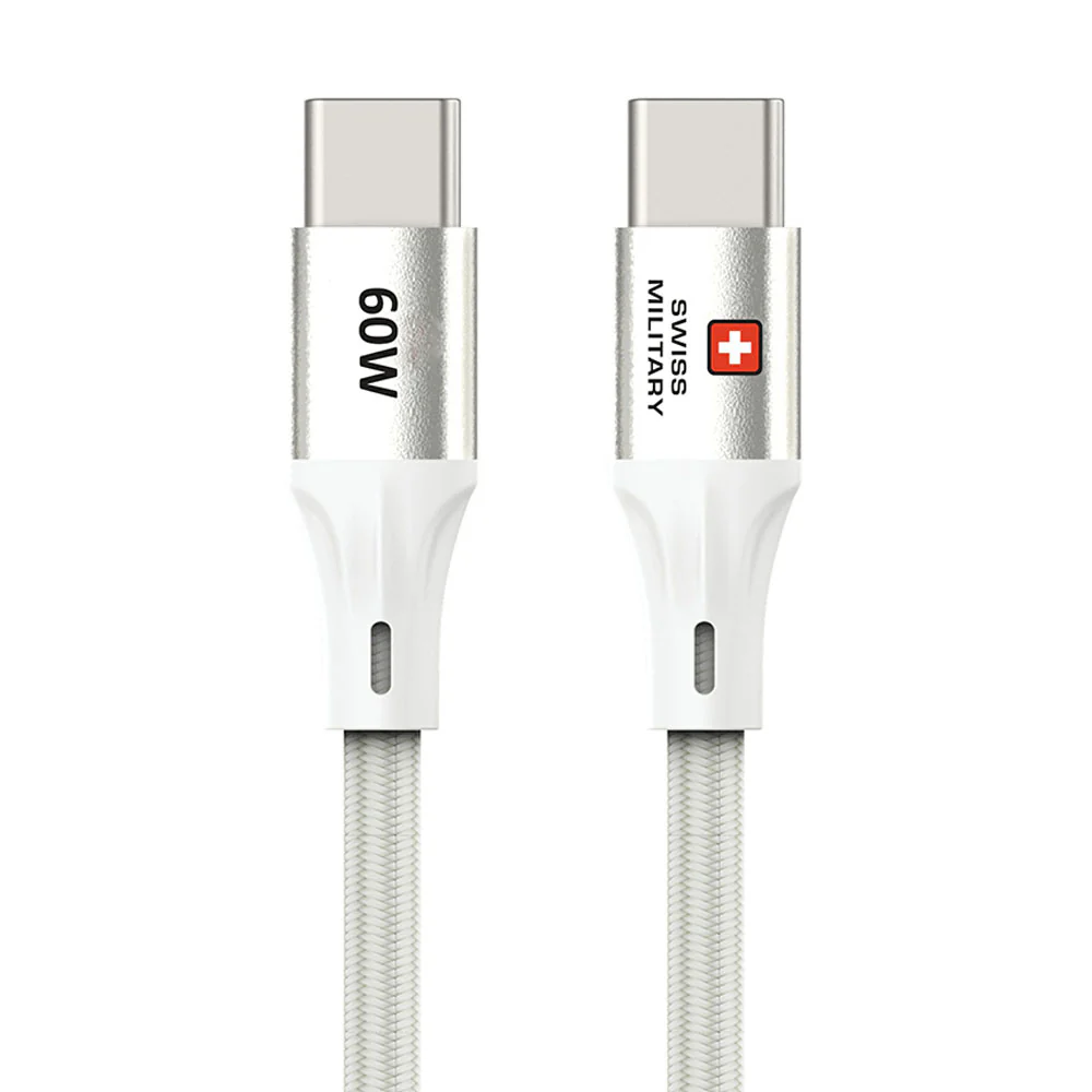 SWISS MILITARY USB C TO USB C HEAVY DUTY HIGH PERFORMANCE CHARGING DATA TRANSFER CABLE WHITE thumbnail 2