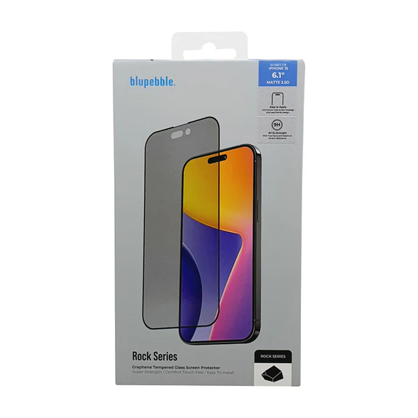 BLUPEBBLE IPHONE 15 PRO GRAPHENE ROCK SERIES MATTE GLASS SCREEN PROTECTOR 2.5D BP-IPGRROCK6.1MT-15PRO thumbnail 2