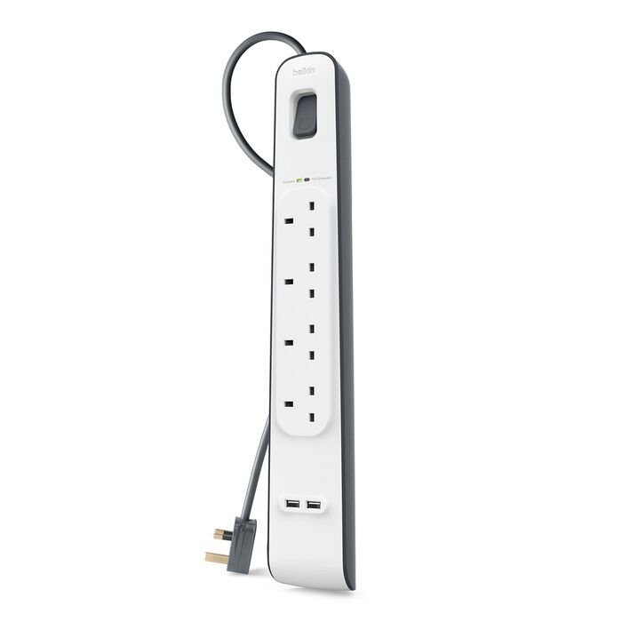 BELKIN 4 PORT SURGE PROTECTOR WITH 2 USB PORT 2M POWER CORD BSV401AR2M thumbnail 2