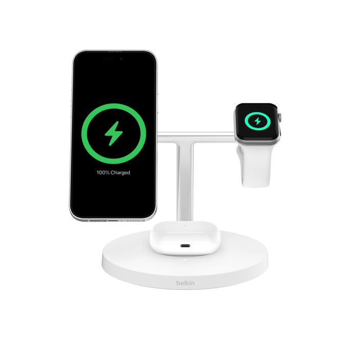 BELKIN BOOST CHARGE PRO 15W 3 IN 1 WIRELESS CHARGING STAND WITH MAGSAFE WHITE WIZ032MYWH thumbnail 2