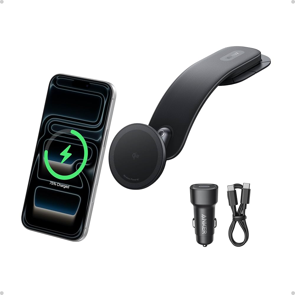 ANKER NANO WIRELESS CAR CHARGER MAGNETIC DETACHABLE PAD WITH ADAPTER & USB-C CABLE BLACK B2216H11 thumbnail 2