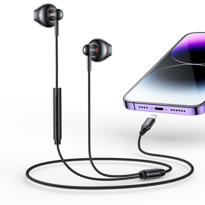 YESIDO ALUMINIUM ALLOY LIGHTNING WIRED EARPHONE BLACK YH48 thumbnail 2