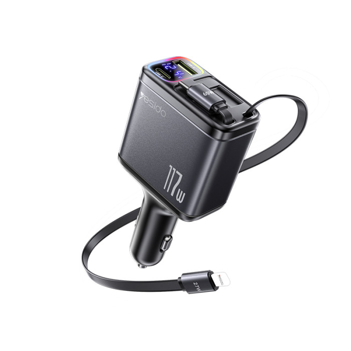 YESIDO 117W SUPER FAST CAR CHARGER BLACK Y63 thumbnail 2