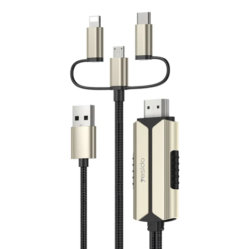 YESIDO LIGHTNING MICRO TO HDMI ADAPTER 2M WIRE GOLD HM14 thumbnail 2