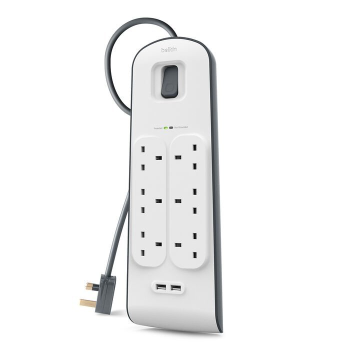 BELKIN 6 PORT SURGE PROTECTOR WITH 2 USB PORT 2M POWER CORD BSV604AR2M thumbnail 2