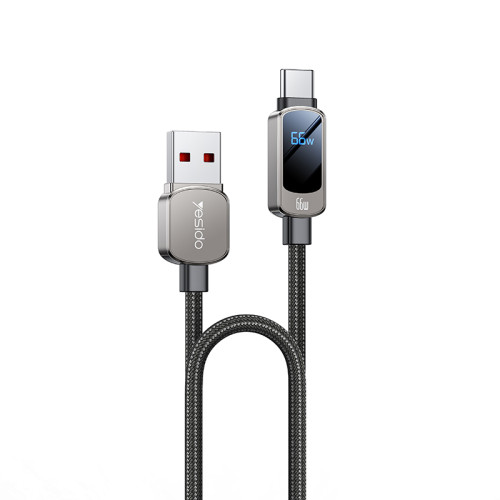 YESIDO 66W USB-A TO USB-C WITH LED DISPLAY CABLE 1.2M GREY CA128C thumbnail 2