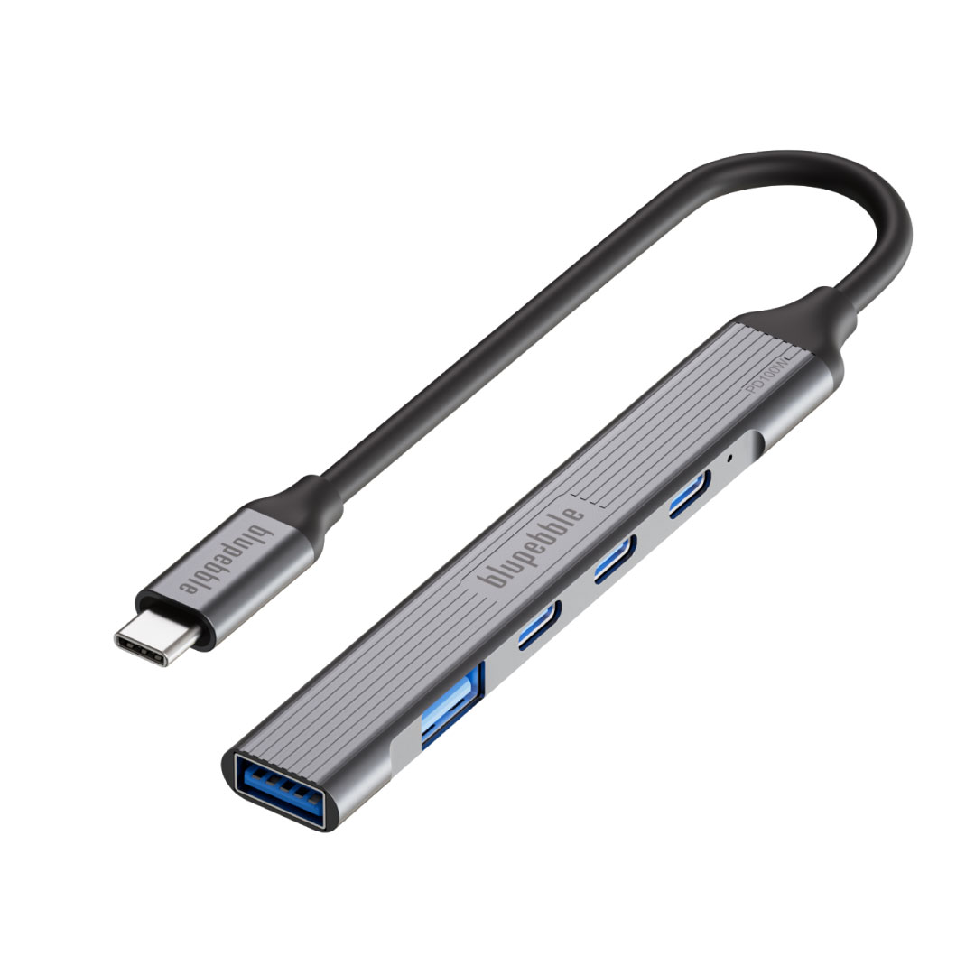 BLUPEBBLE C5-PORT MULTIPORT HUB PD 100W 2X USB-C 2X USB-A WITH PD 3.0 GRAY BP-C5MULTIHUB5IN1-GY thumbnail 2