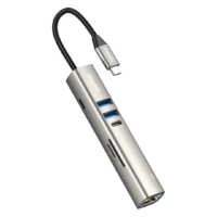 BLUPEBBLE C7 MULTIPORT ALUMINIUM 7 IN 1 MULTIMEDIA HUB GRAY BP-C7USBCHUB7IN1-GY thumbnail 2