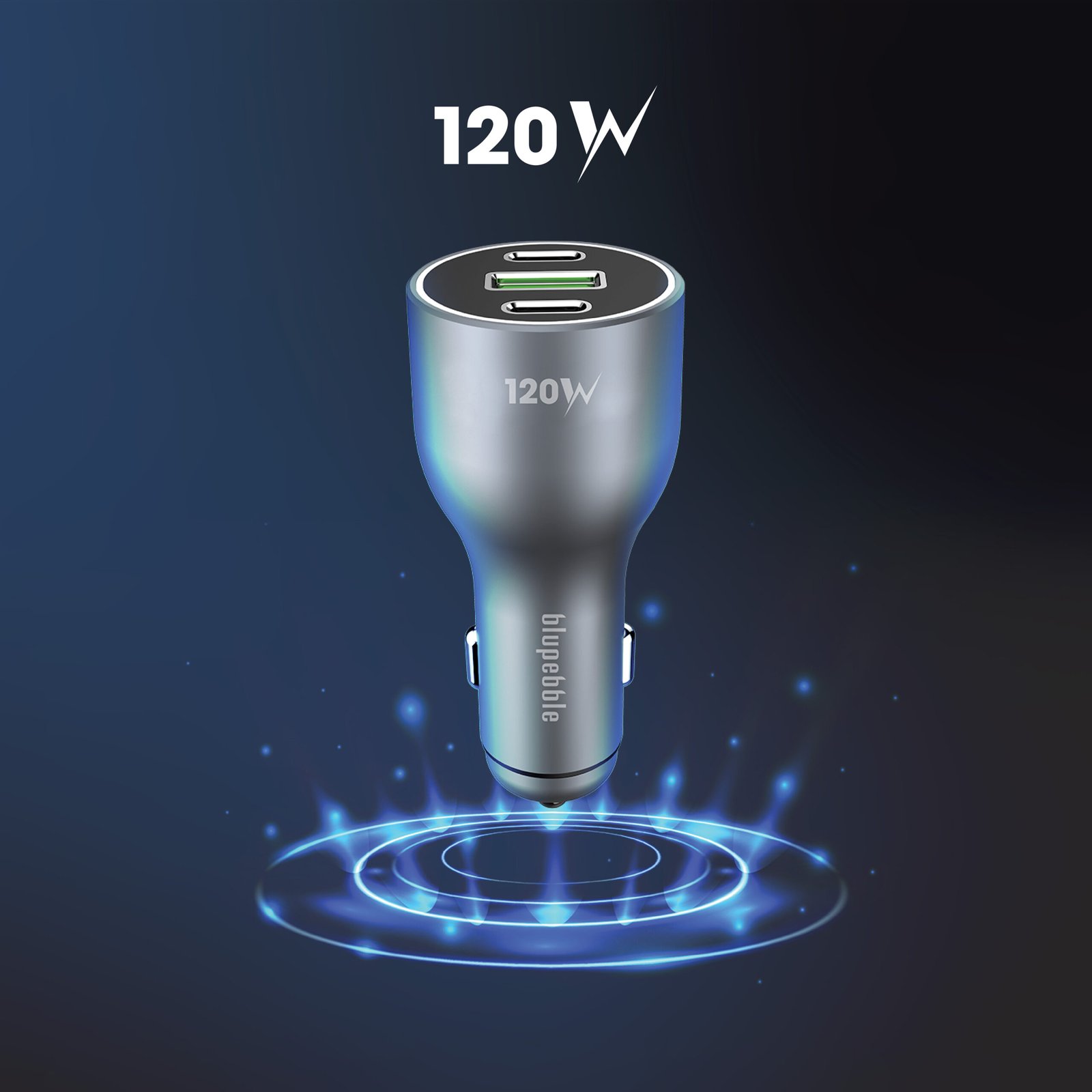 BLUPEBBLE NAVI POWER 120W WITH 2XUSB-C PD UPTO 100 WATT AND 1XUSB-A QC FAST CHARGING CAR CHARGER BP-CC0120-SG thumbnail 2