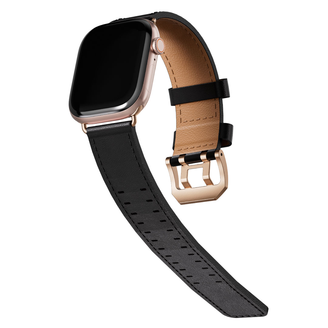 BLUPEBBLE APPLE WATCH STRAP SERIES 11 ORLEN SERIES 42/41/38MM BLACK ROSE GOLD BP-ORLENW-BKR thumbnail 2