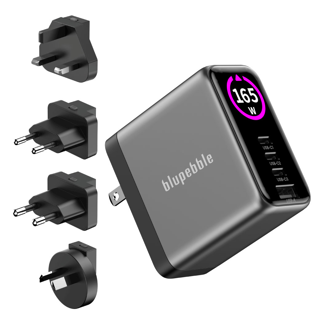 BLUPEBBLE POWERCORE 165 ULTRA-POWERFUL 165W GAN CHARGER WITH 3 USB-C PORTS GRAY BP-PD165GANUK-GY thumbnail 2