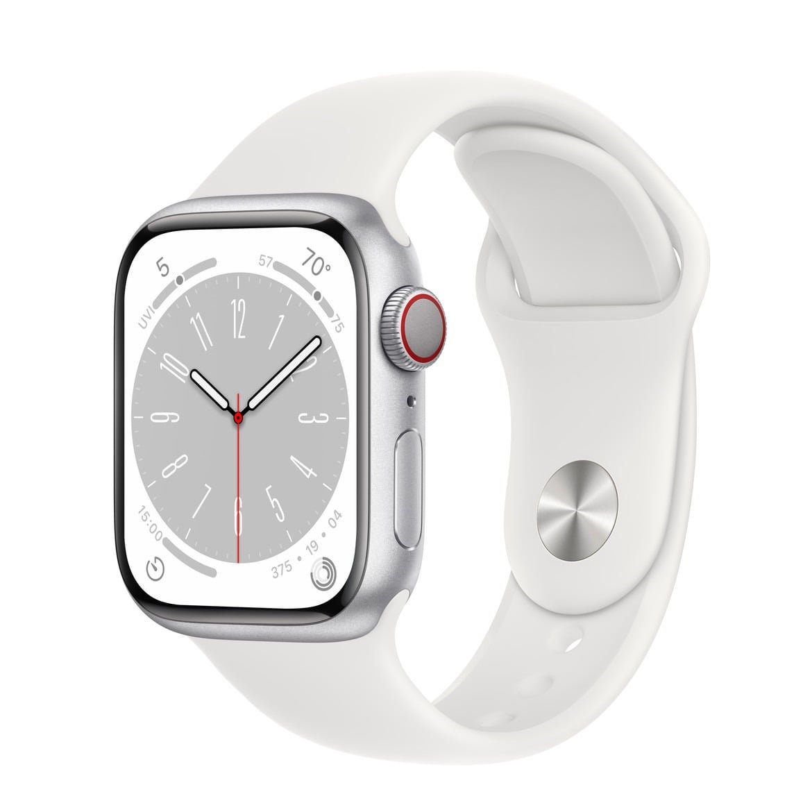 APPLE WATCH SERIES 8 GPS+CELLULAR 41MM SILVER ALUMINIUM CASE WHITE SPORT BAND MP4A3 thumbnail 2