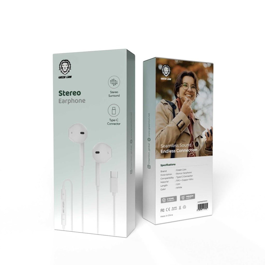 GREEN LION WIRED STEREO EARPHONES WITH TYPE C CONNECTOR WHITE GNSTROEPTCWH thumbnail 2
