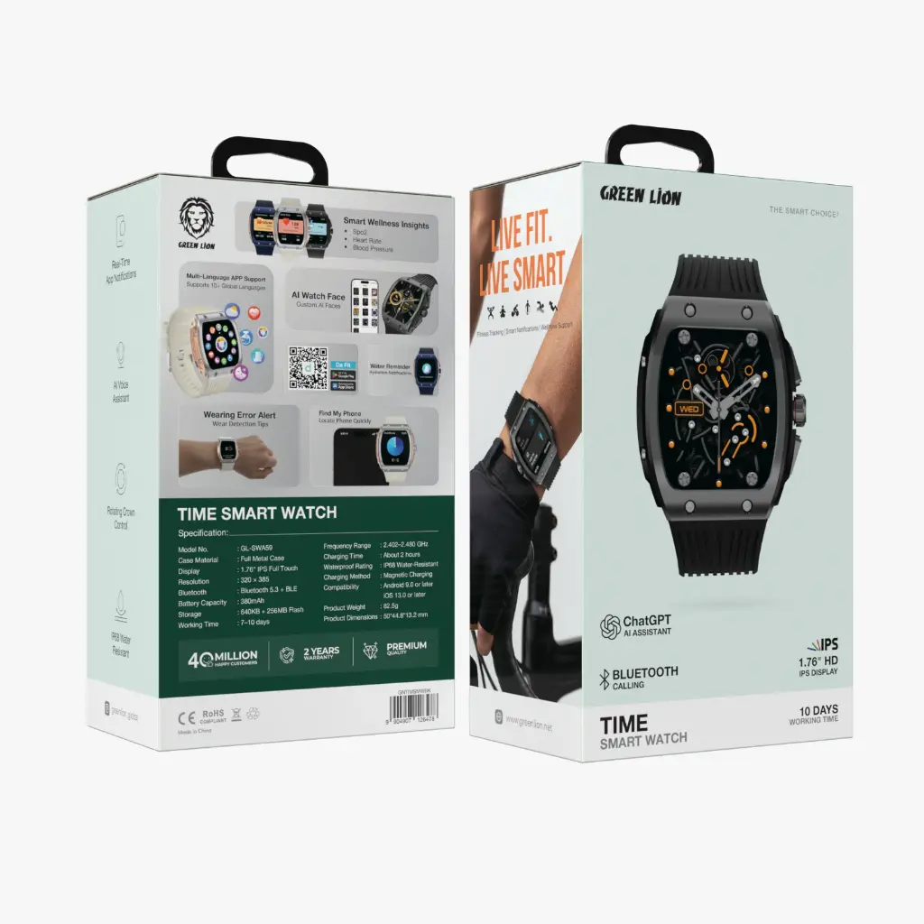 GREEN LION TIME SMART WATCH 1.76 INCH HD IPS DISPLAY BLACK GNTIMSMWBK thumbnail 2