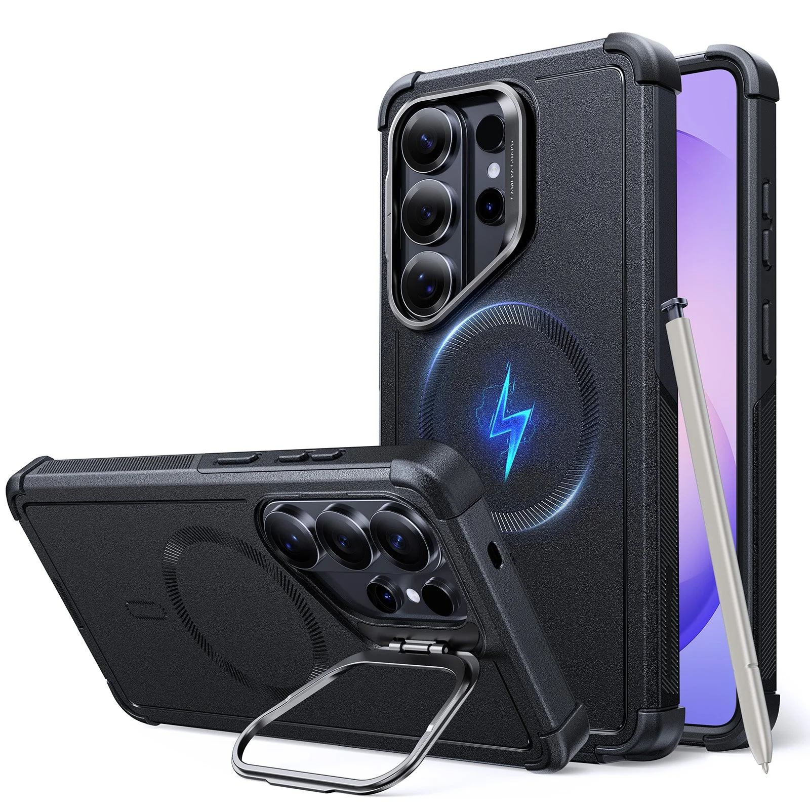 ESR CYBER TOUGH MAGNETIC CASE (STASH STAND) COMPATIBLE WITH S26 ULTRA BLACK thumbnail 2