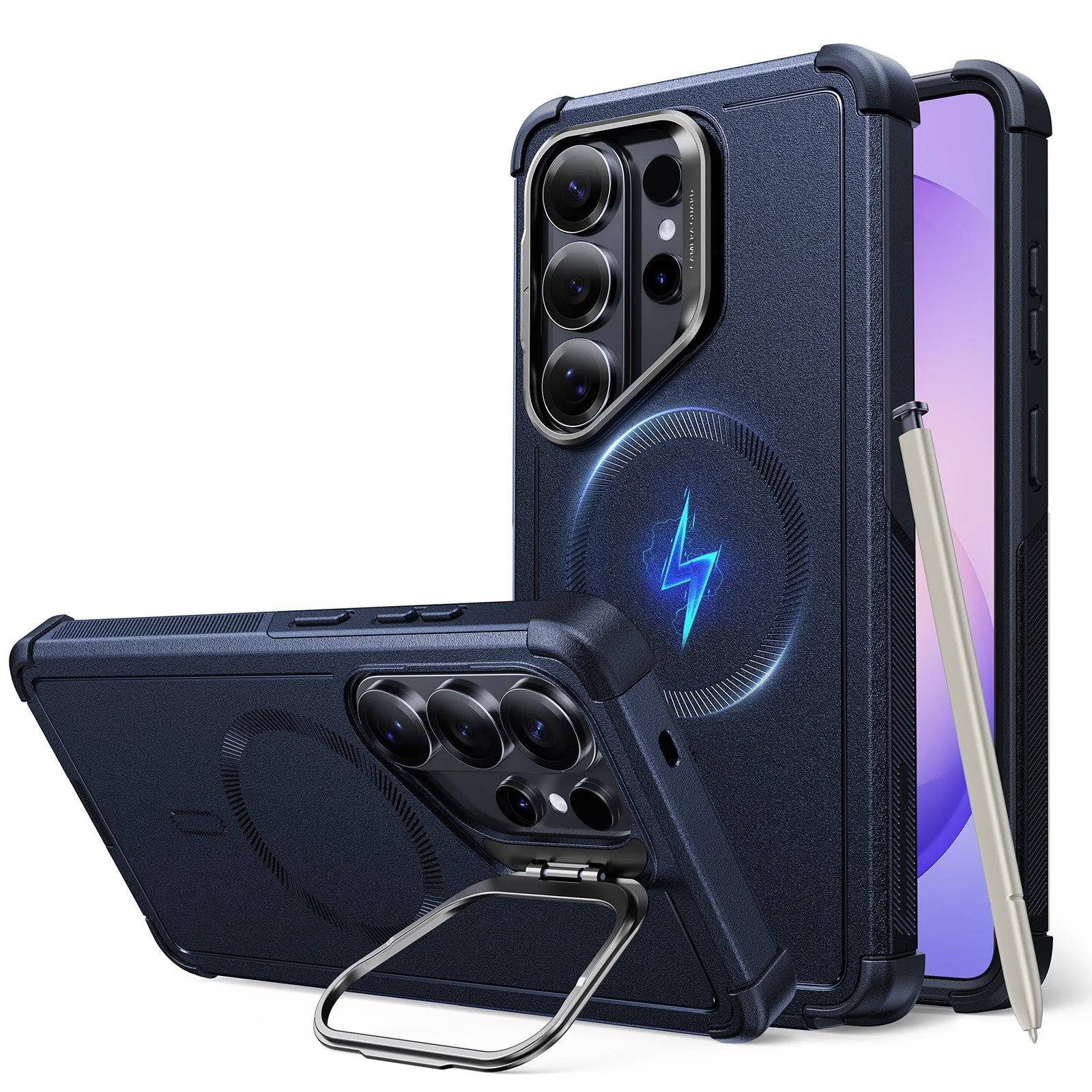 ESR CYBER SERIES TOUGH MAGNETIC CASE (STASH STAND) COMPATIBLE WITH S26 ULTRA NAVY BLUE thumbnail 2