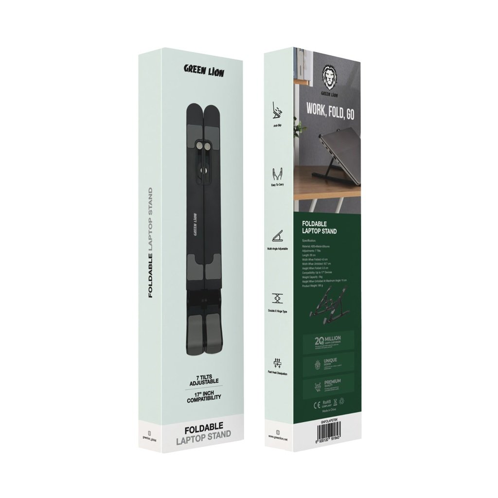 GREEN LION FOLDABLE LAPTOP STAND 7 TILTS BLACK GNFOLAPSTBK thumbnail 2