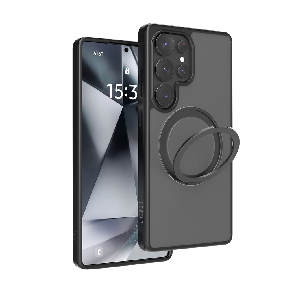LEVELO VIA MATTE SAMSUNG S25 ULTRA RING STAND CASE BLACK LVL-VIA-25U-BK thumbnail 2