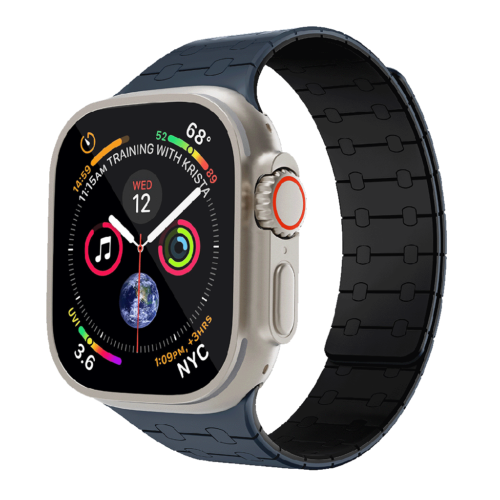 LEVELO APPLE WATCH SE 49/45 MM ROYALLINK SILICONE STRAP WITH MAGNET BLUE/BLACK LVLRLS49BLBK thumbnail 2
