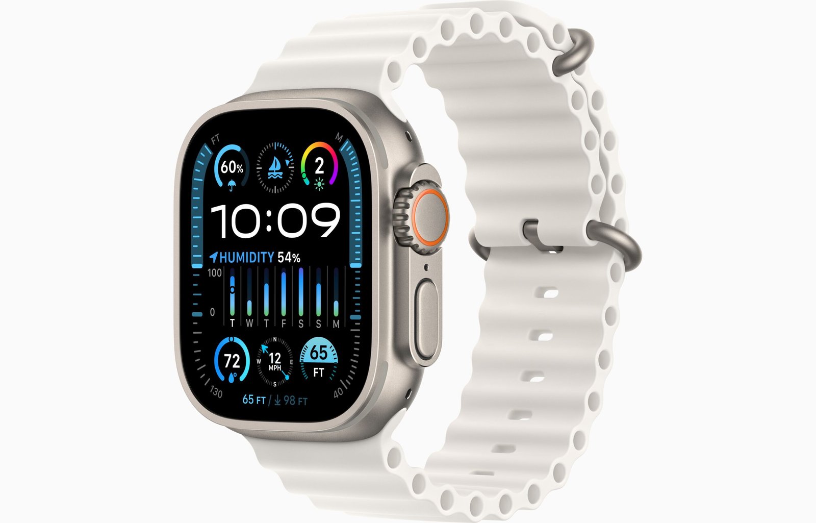 APPLE WATCH ULTRA 2 49MM GPS + CELLULAR TITANIUM CASE WITH WHITE OCEAN BAND MREJ3 thumbnail 2