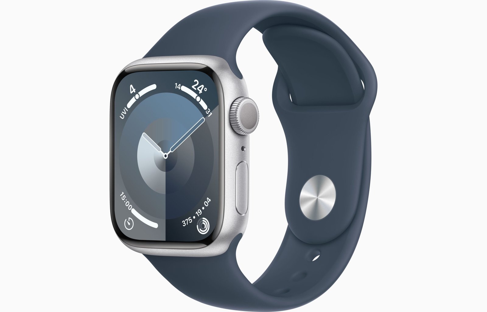 APPLE WATCH SERIES 9 GPS 41MM SILVER ALUMINIUM CASE WITH STORM BLUE SPORT BAND S/M MR903 thumbnail 2