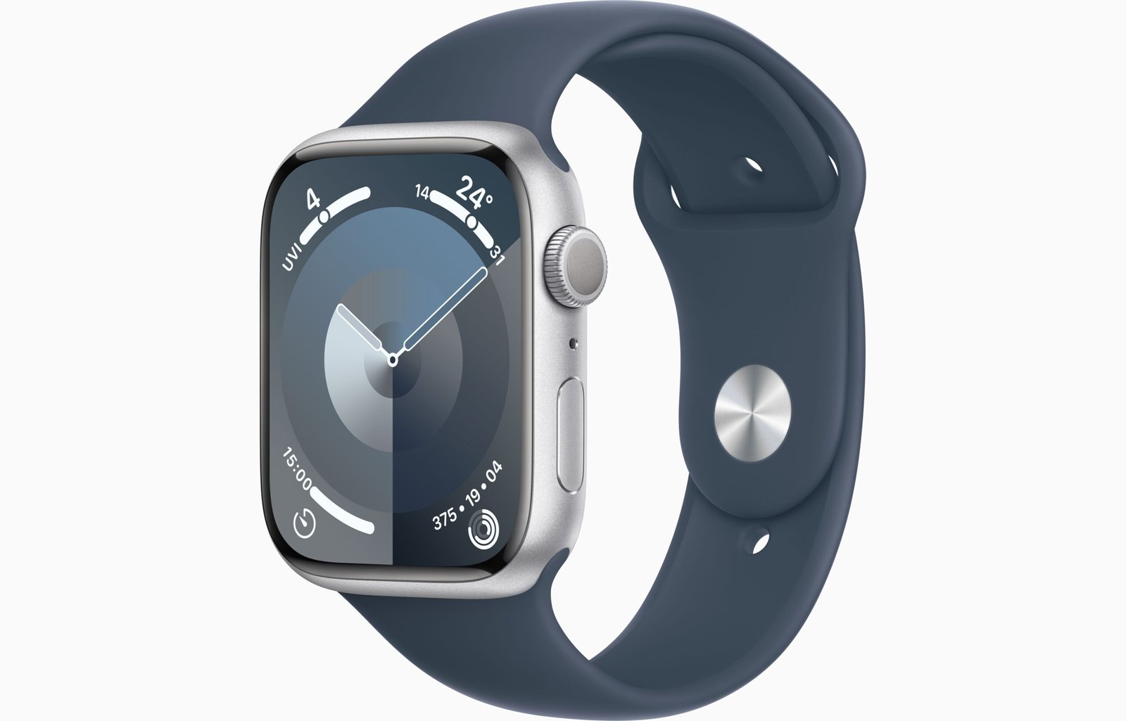 APPLE WATCH SERIES 9 GPS 45MM SILVER ALUMINIUM CASE WITH STORM BLUE SPORT BAND thumbnail 2